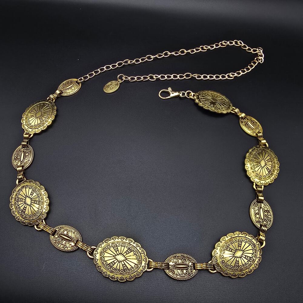 Gold Tone Concho Belt Chain Southwest Boho Women's Accessory